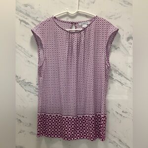 Liz Claiborne Sleeveless Tunic Women's Purple & White Tank Top Pleated, Large